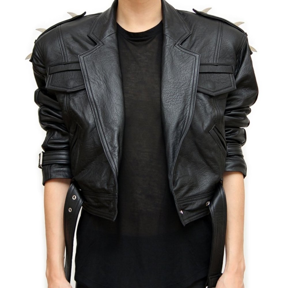 Leather Punk Motorcycle Jacket with Spikes